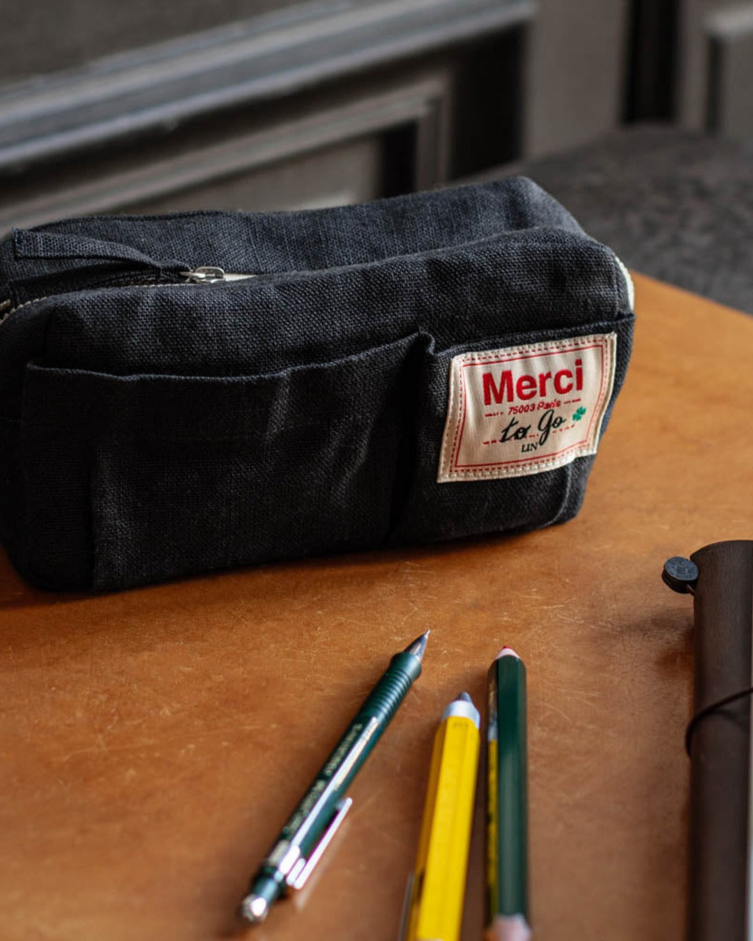 Merci - Trousse En Lin Lavé - Bleu Encre