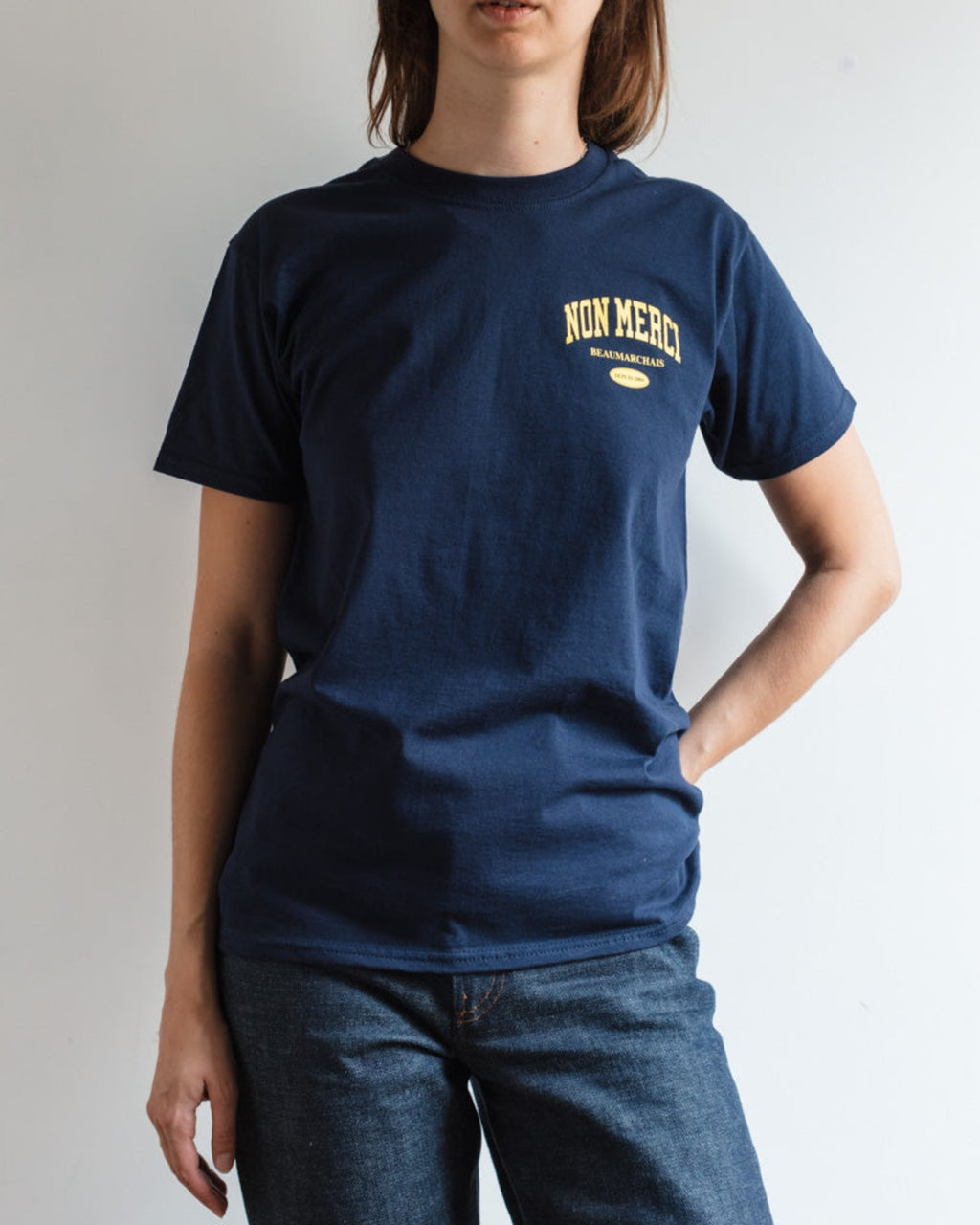 Merci - T-Shirt College Non Merci - Bleu