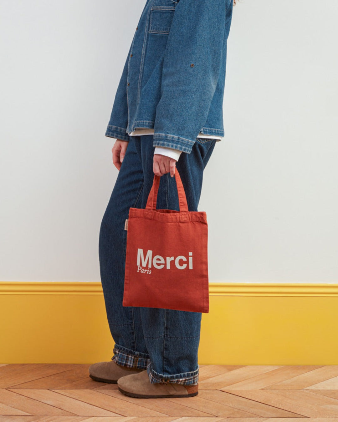 Merci - Cotton Tote Bag - Terracotta & White