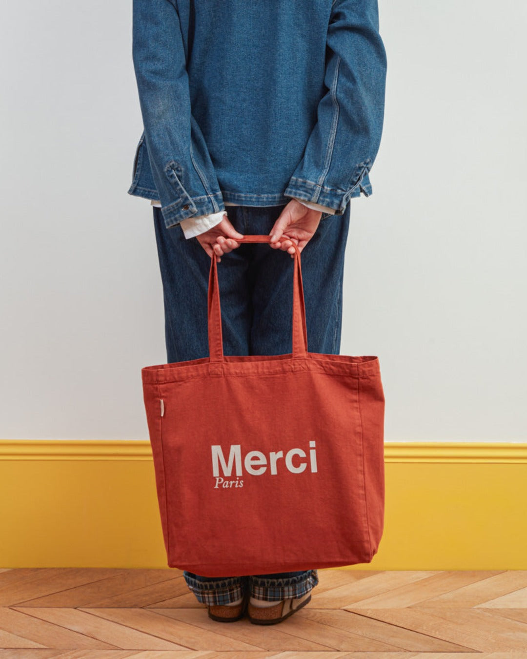 Merci - Cotton Tote Bag - Terracotta & White