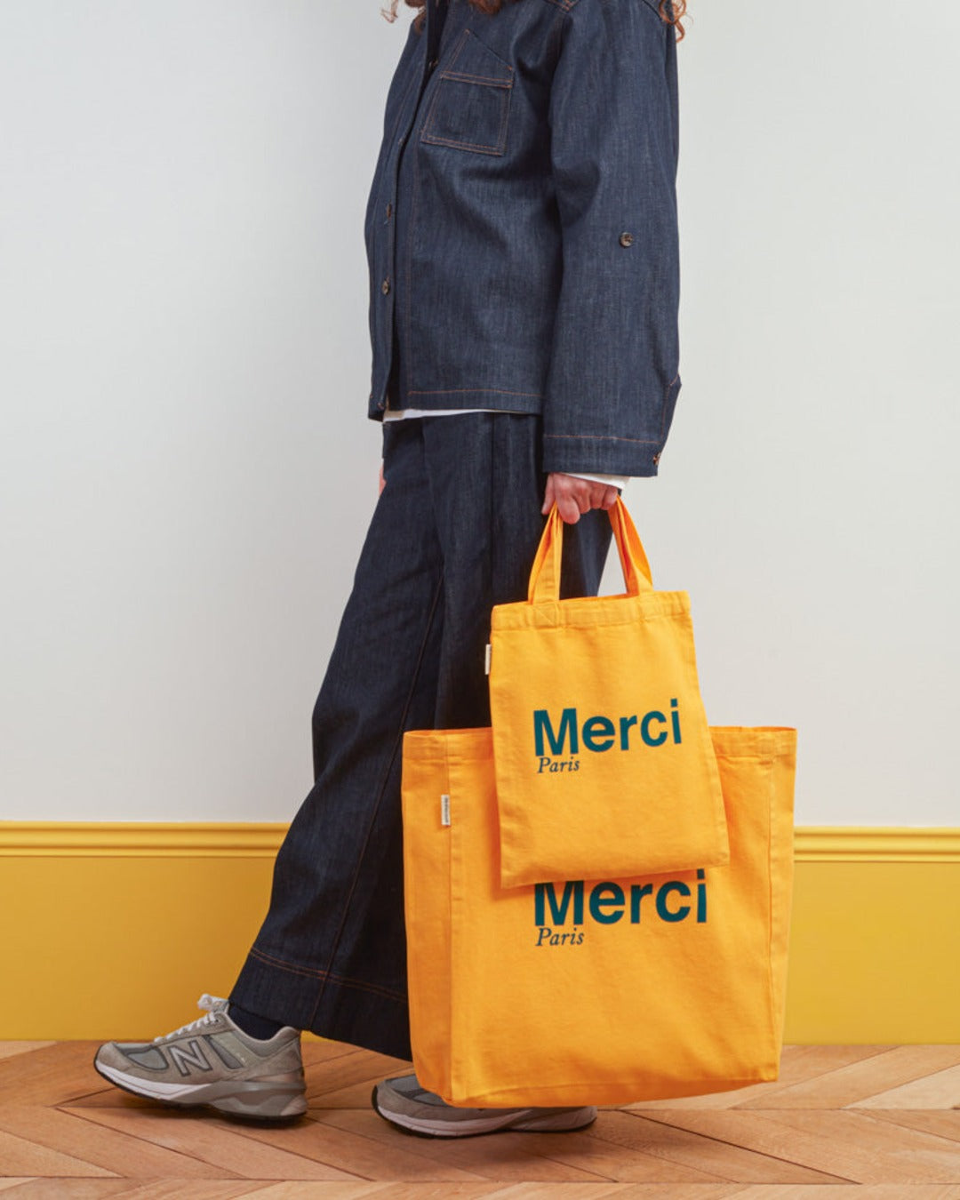 Merci - Cotton Tote Bag - Yellow & Teal