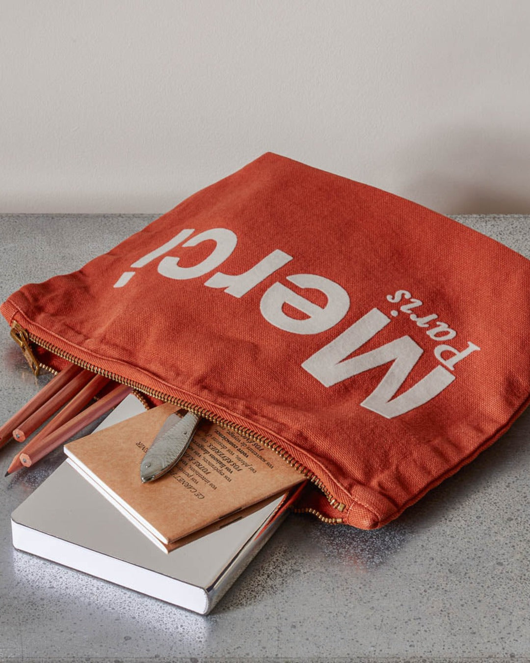 Merci - Cotton pouch - Terracotta & White