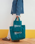 Merci - Tote Bag En Coton - Bleu Canard & Blanc