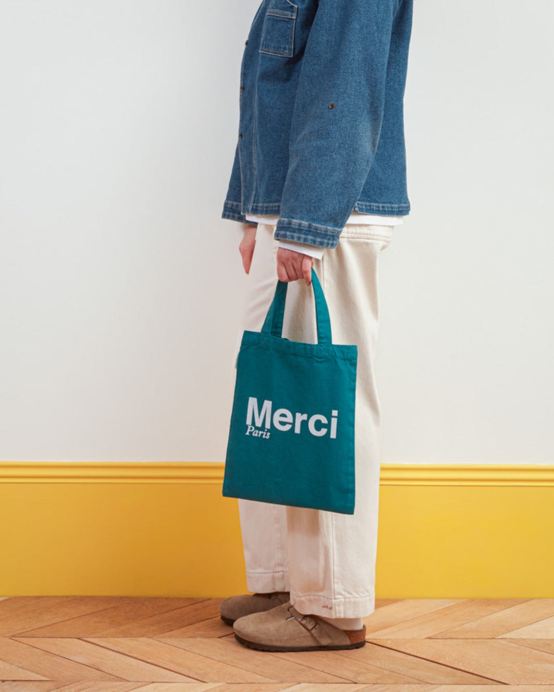 Merci - Tote Bag En Coton - Bleu Canard & Blanc