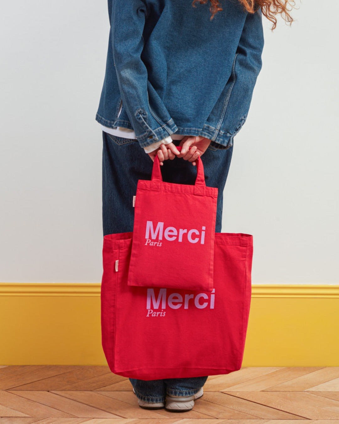 Merci - Cotton Tote Bag - Red & Purple