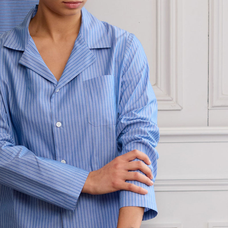 Merci - Pyjama en Coton - Rayures Doubles Bleu