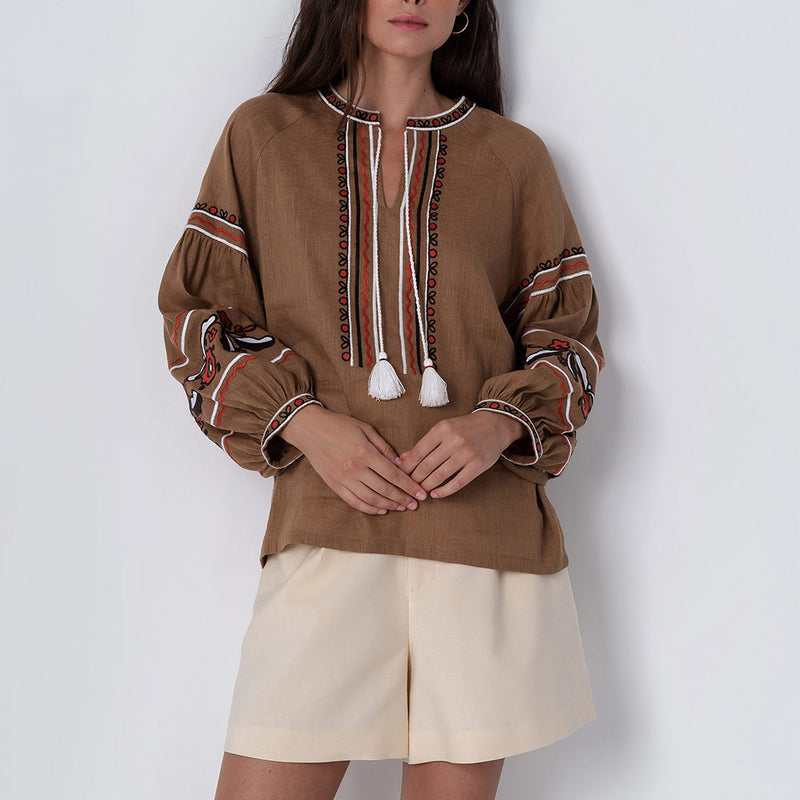 Etnodim - Chemise brodée - Marron