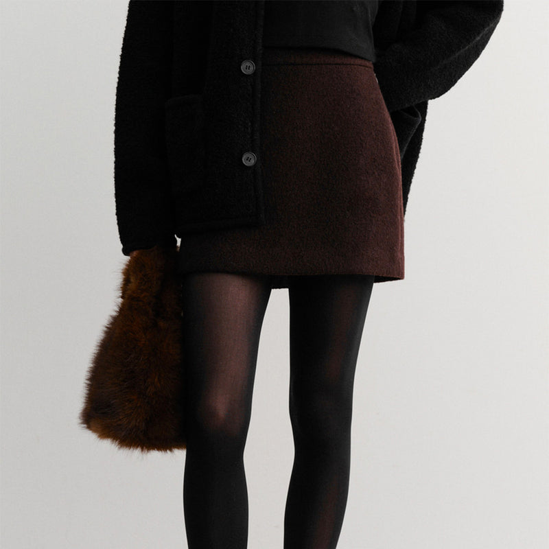 Dunst - Mini jupe en laine - Marron Foncé