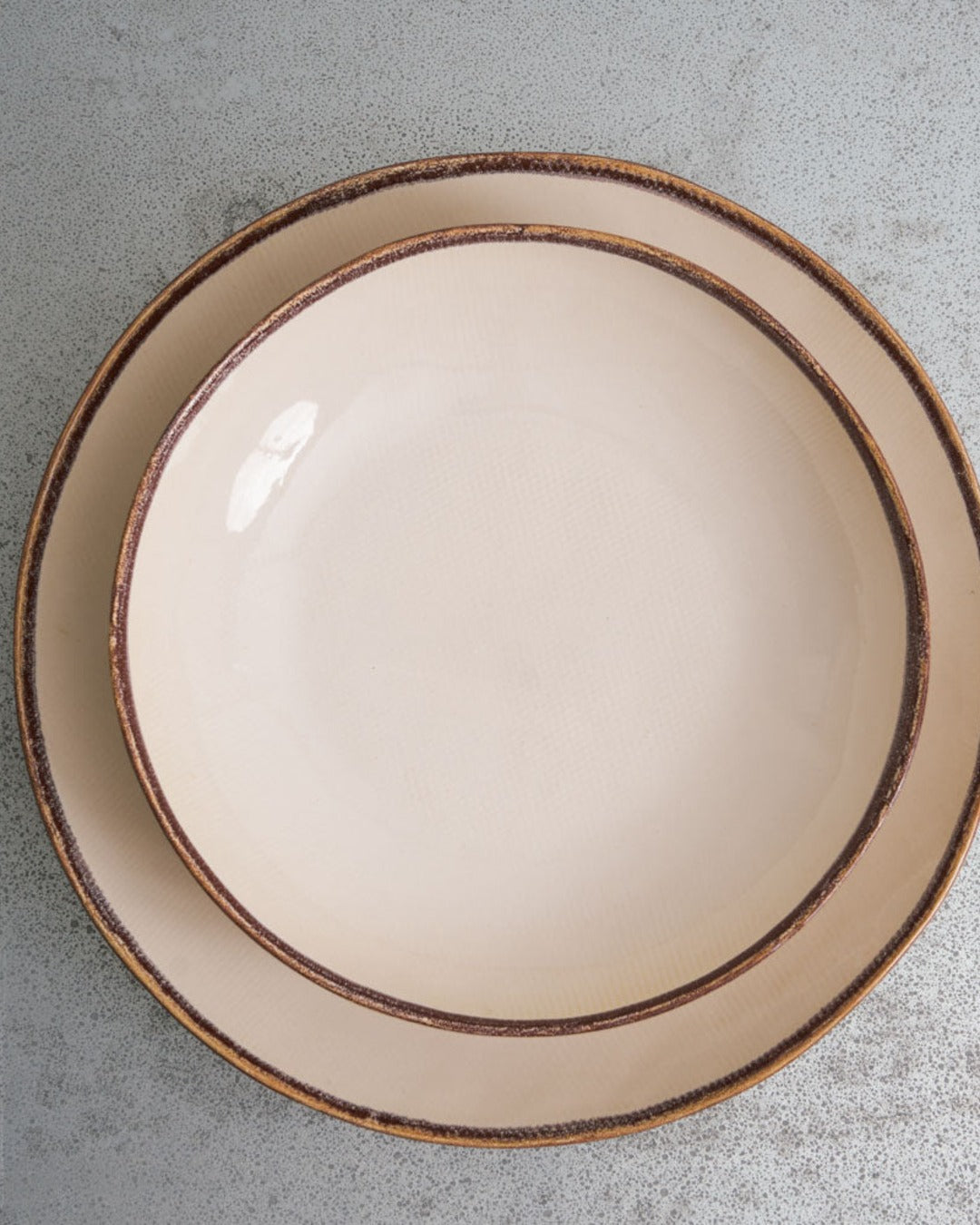 Mos - Assiette Plate En Grès - Crème & Marron