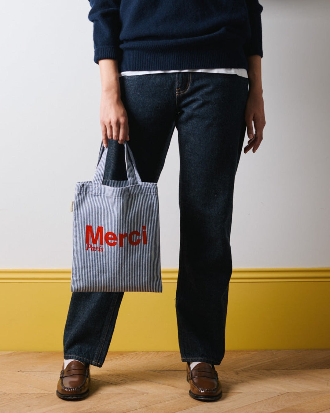 Merci - Tote Bag En Coton Hickory - Bleu Rayé