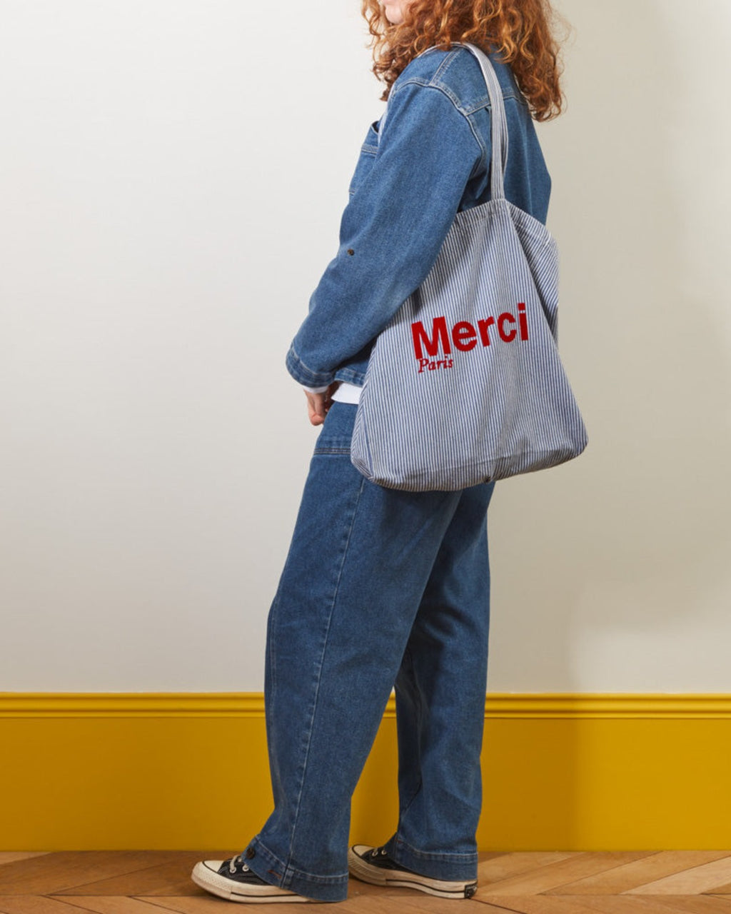 Merci - Tote Bag En Coton Hickory - Bleu Rayé