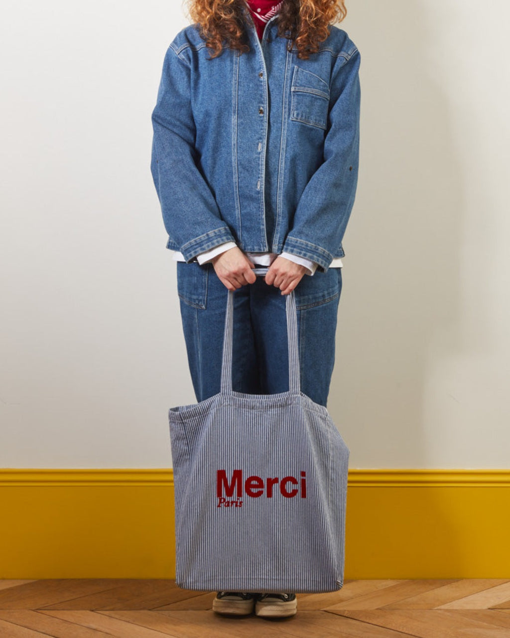 Merci - Tote Bag En Coton Hickory - Bleu Rayé