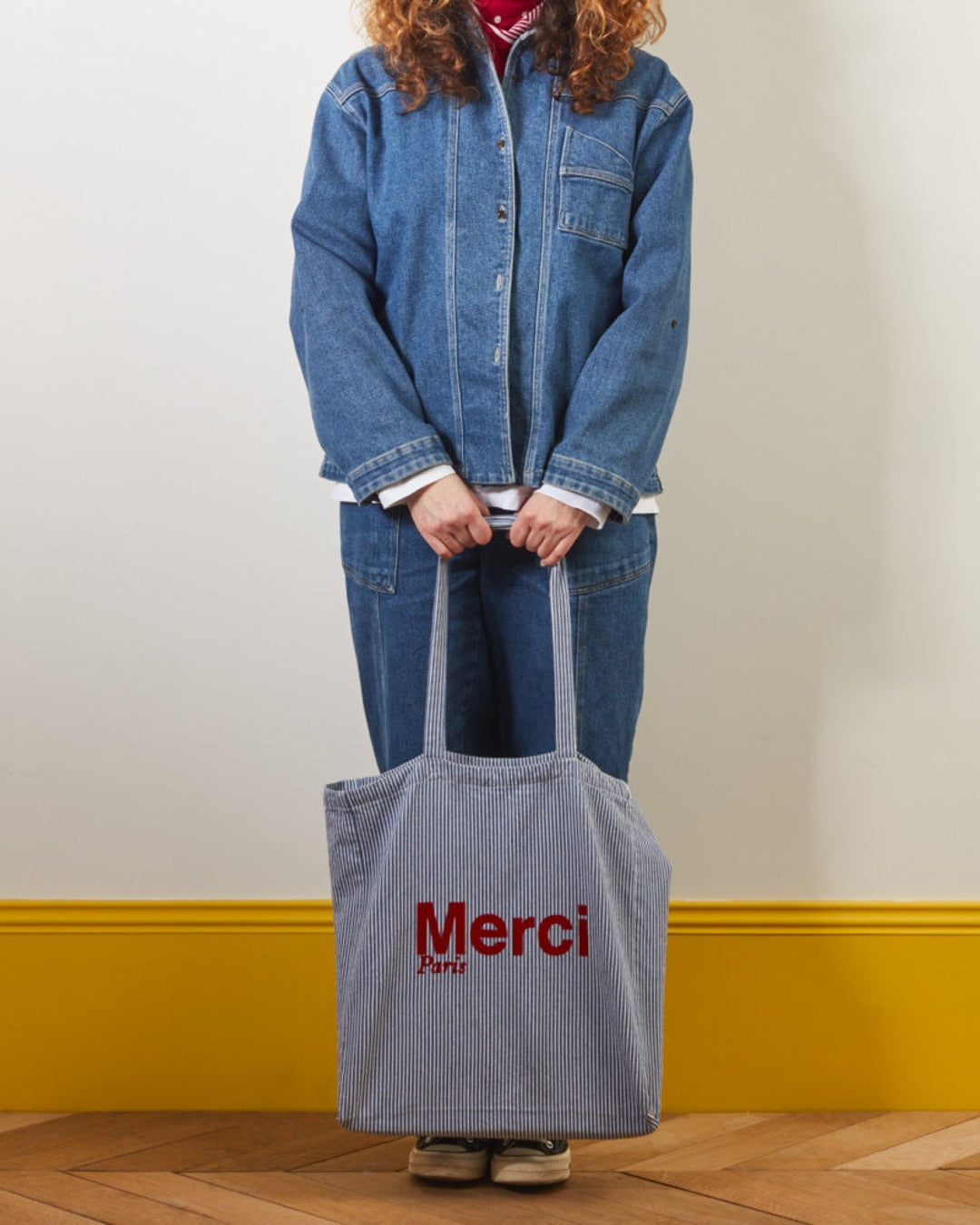Merci - Tote Bag En Coton Hickory - Bleu Rayé