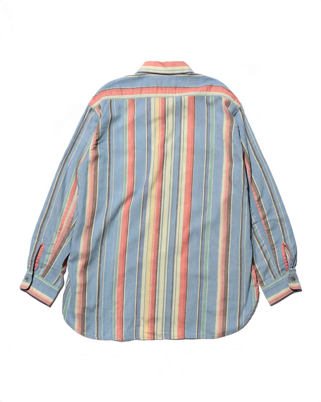 Vue arrière de la chemise rayée Merci Paris Beams Plus en coton bleu avec des rayures verticales multicolores