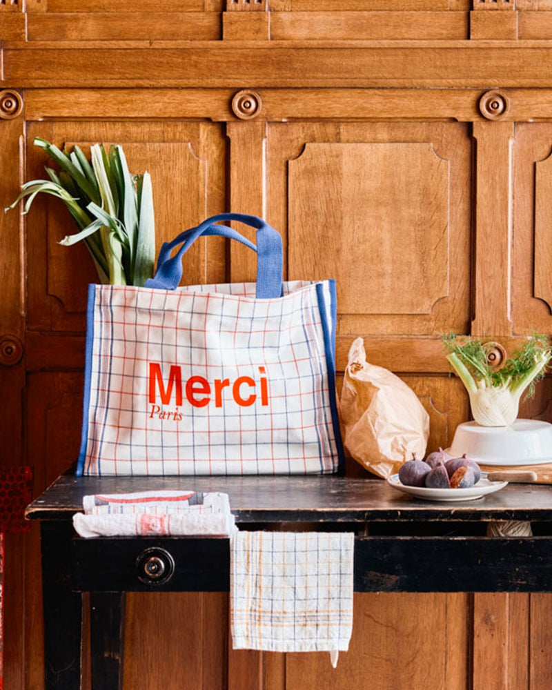 Merci Paris Cabas メルシートートバッグ スカイブルー レッド Merci - Cabas Office – Merci Paris