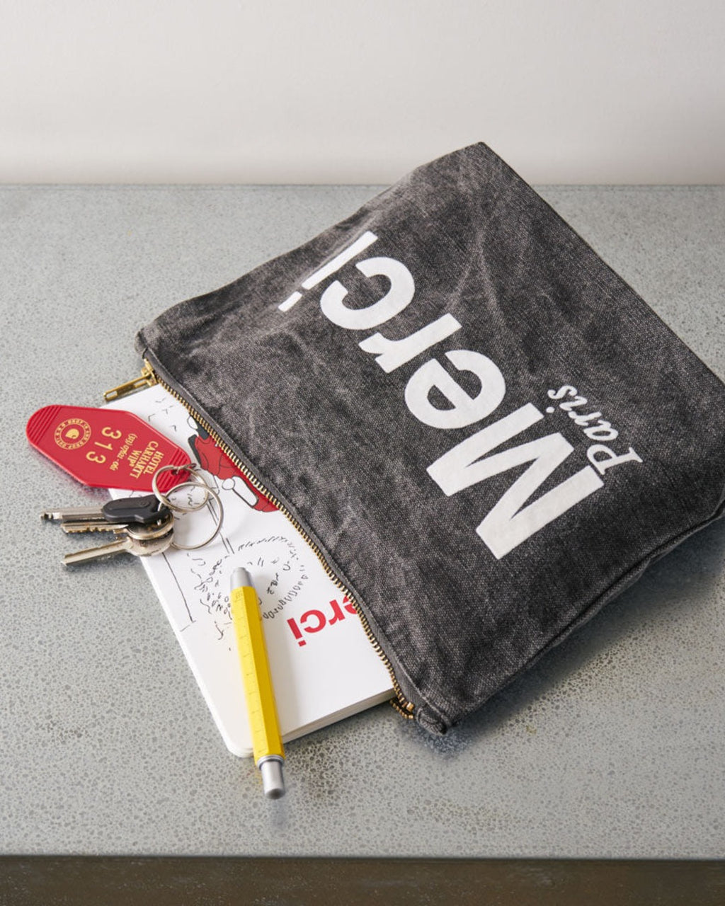 Merci - Pochette En Coton Marble - Noir & Blanc