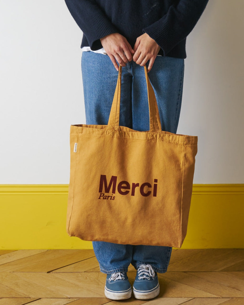 Merci - Cotton Tote Bag - Beige & Brown