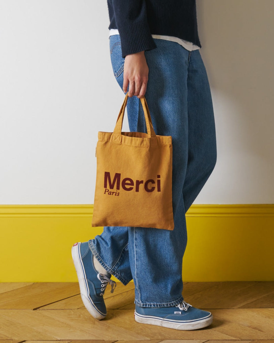 Merci - Cotton Tote Bag - Beige & Brown