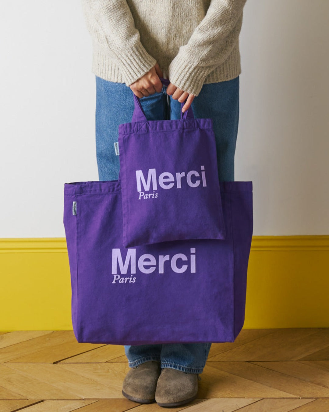 Merci - Cotton Tote Bag - Purple & Lilac