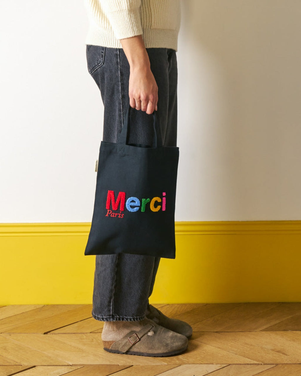 Merci - Tote Bag En Coton Bouclette - Noir & Multicolore