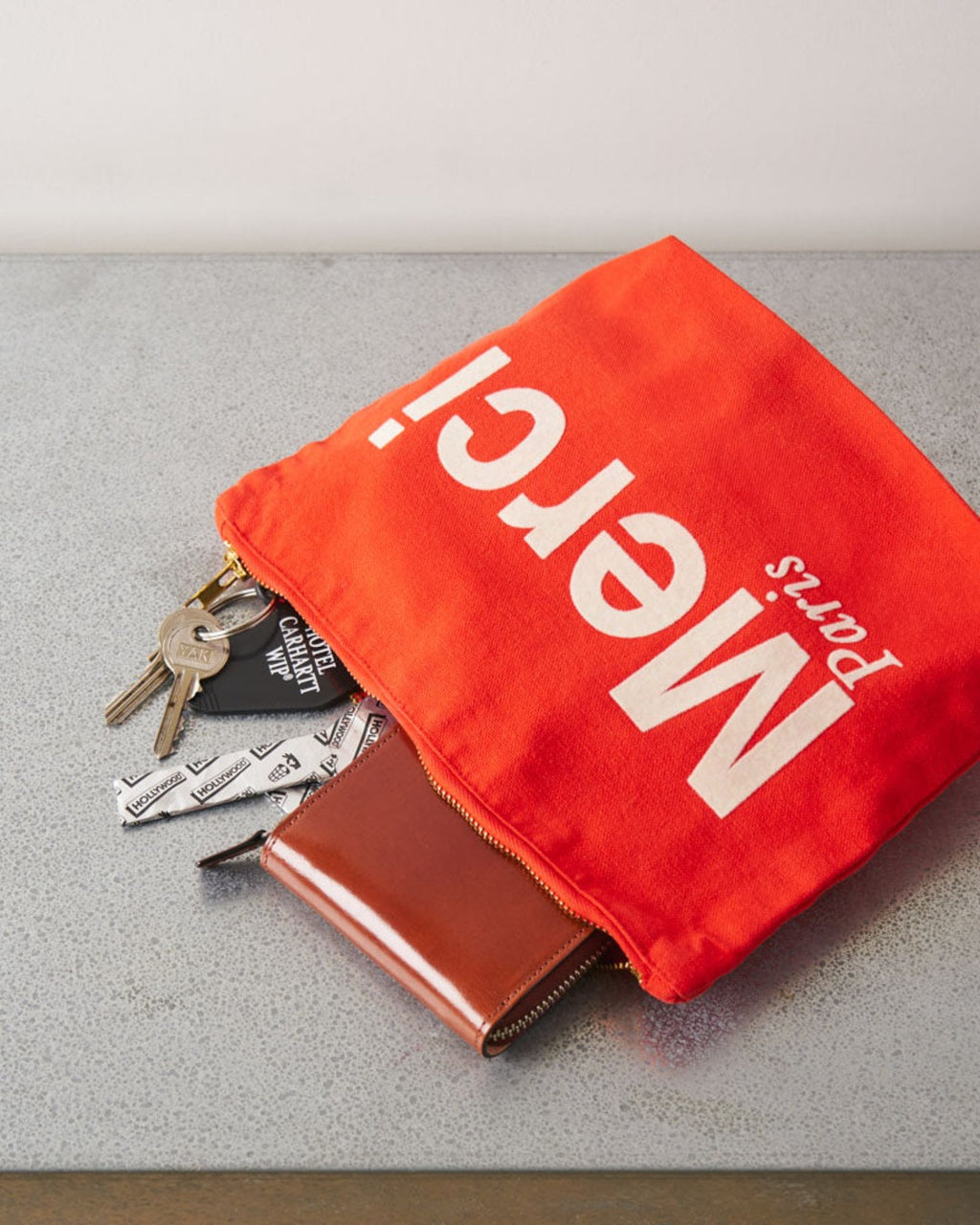 Merci - Cotton pouch - Red & Ecru