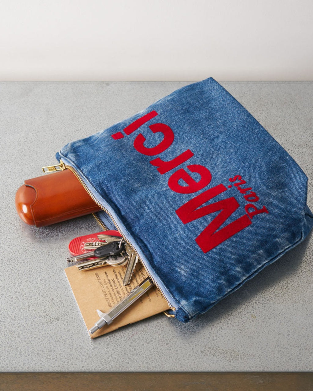 Merci - Cotton pouch - Denim