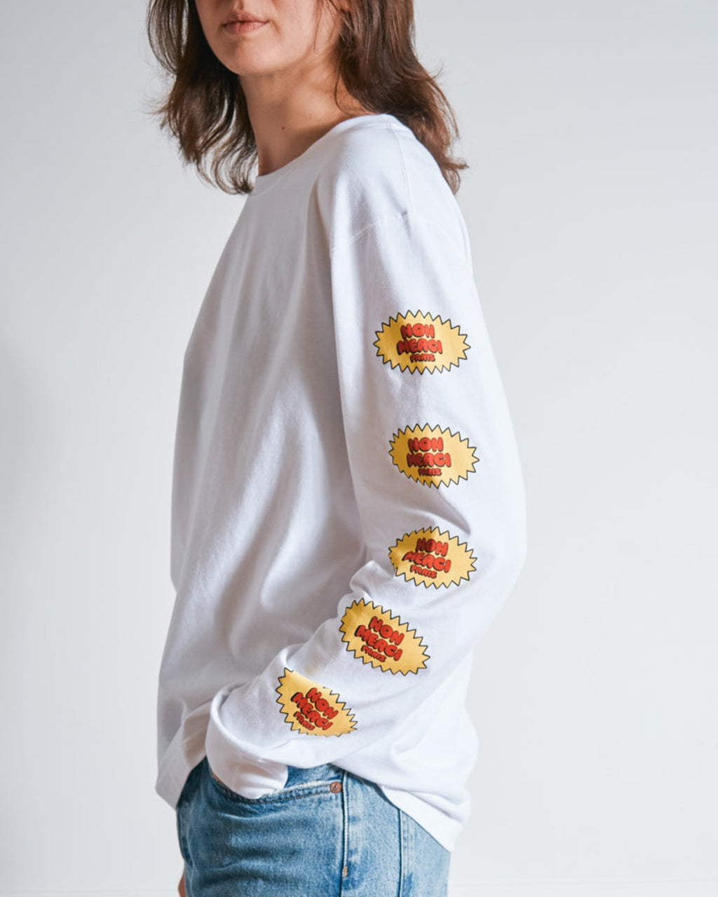 Merci - T-Shirt Ls Non Merci Beavies - Blanc