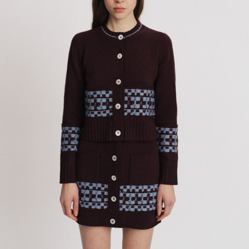 BB Wallace - Cardigan Hepworth Fairisle - Bordeaux bleu