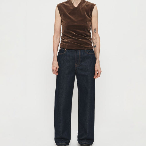 6397 - Jean large contrasté avec ceinture - Bleu marine