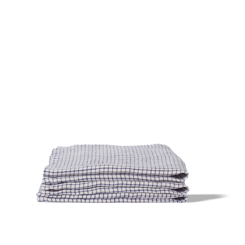 Serviette de table en lin lavé - Carreaux Bleu Shibori