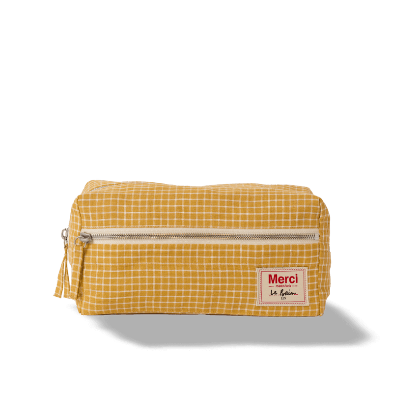 Trousse de toilette en lin lavé - Carreaux Jaune Asahi