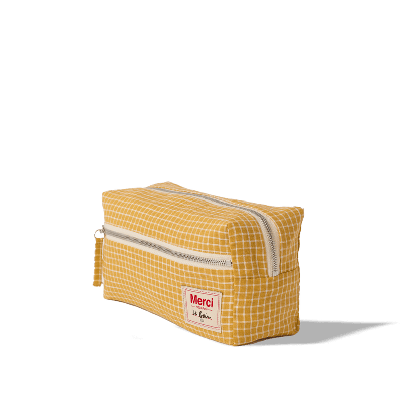 Trousse de toilette en lin lavé - Carreaux Jaune Asahi