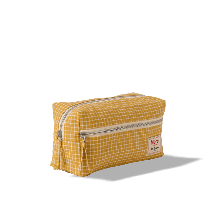 Trousse de toilette en lin lavé - Carreaux Jaune Asahi