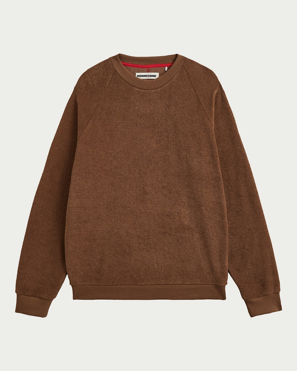 Sweat Merci Paris Homecore Aquae en polaire peluche marron cacao avec manches raglan et bordures côtelées