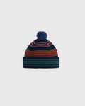 Bonnet à pompon Merci Paris Howlin' en laine d'agneau mérinos marine à rayures multicolores et maille brossée.