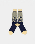 Chaussettes Merci Paris Babaco en laine bleu marine et crème avec motif jacquard paysage de montagne