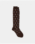 Chaussettes hautes Merci Paris Babaco en laine marron avec motif floral de petits bouquets colorés