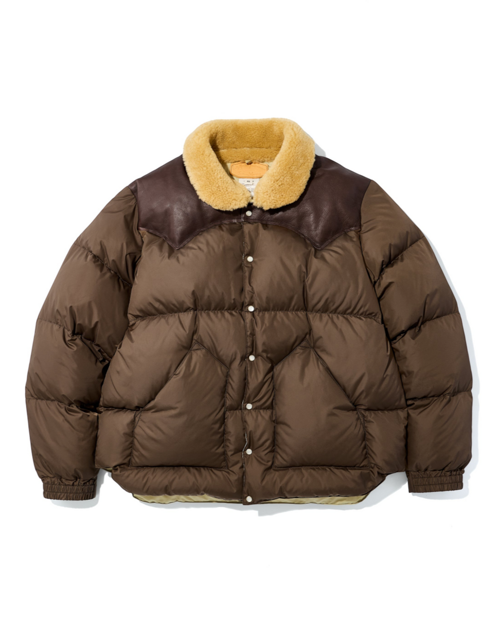 Doudoune Merci Paris Rocky Mountain Christy marron foncé avec empiècement en cuir et col en peau lainée naturelle