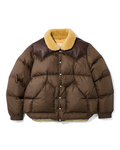 Doudoune Merci Paris Rocky Mountain Christy marron foncé avec empiècement en cuir et col en peau lainée naturelle