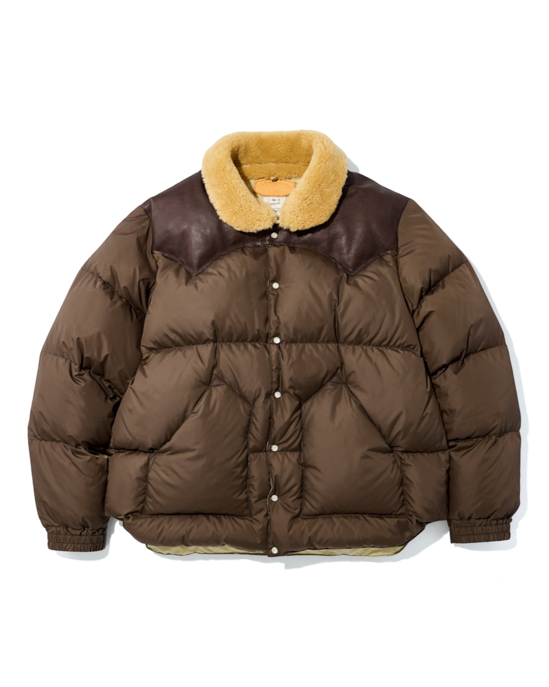 Doudoune Merci Paris Rocky Mountain Christy marron foncé avec empiècement en cuir et col en peau lainée naturelle