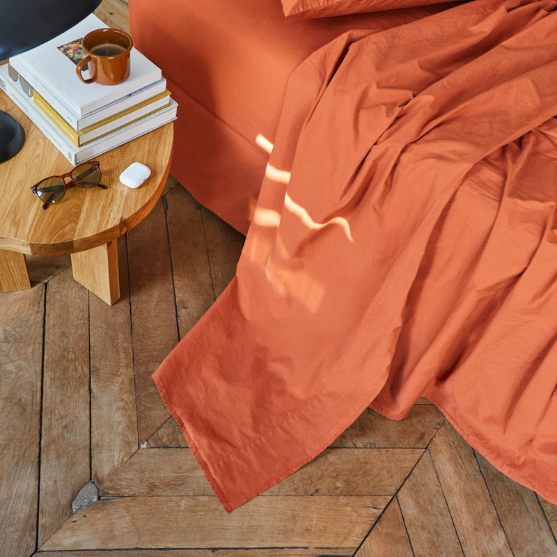 Drap plat en percale de coton - Rouge Ocre