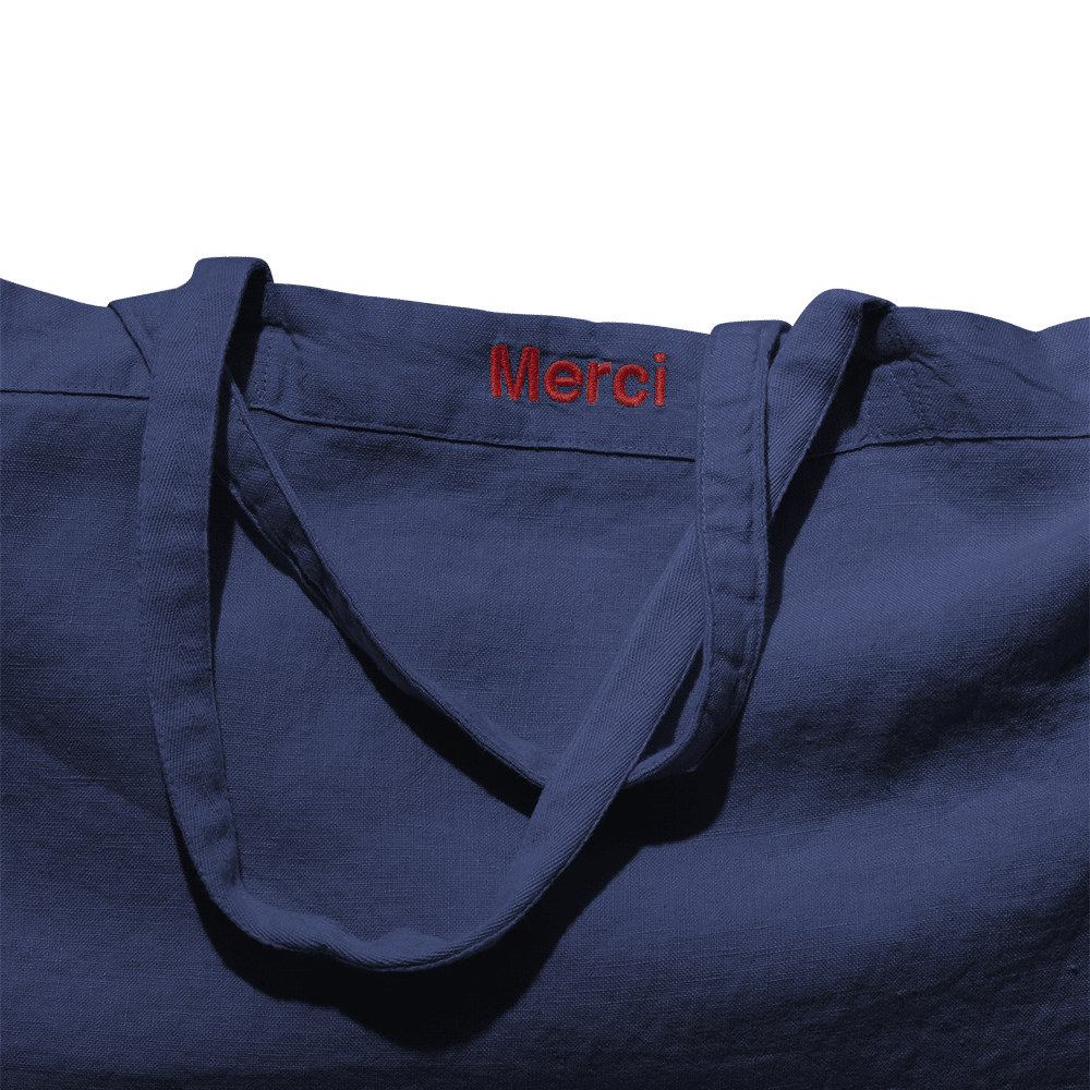 Washed linen Merci shopping bag - Shibori Blue
