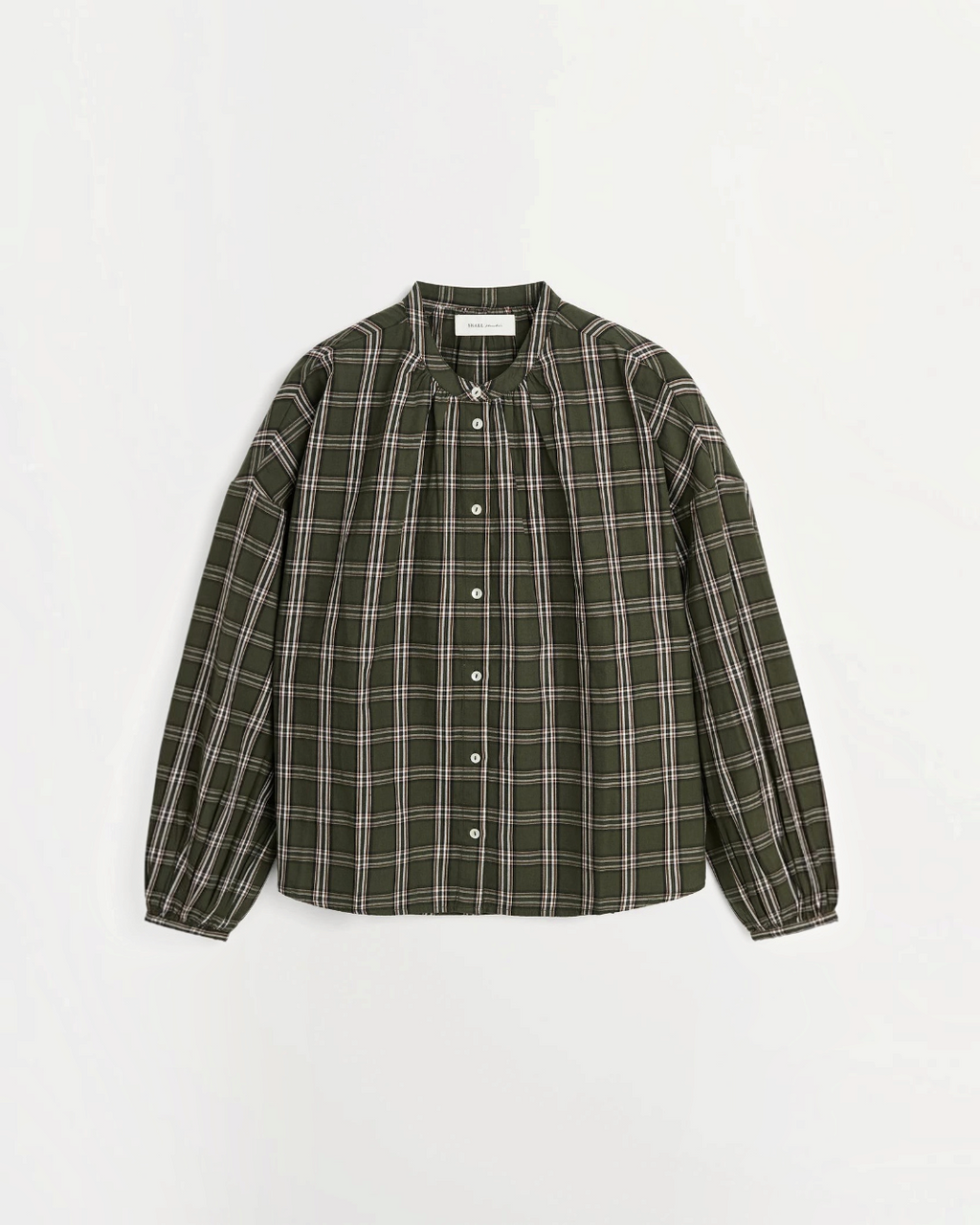 Shirt Merci Paris Skall Studio Cilla in green and white organic cotton check, loose fit and round neck