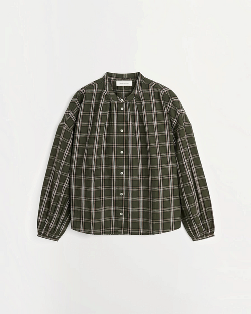 Chemise Merci Paris Skall Studio Cilla en coton biologique vert et blanc à carreaux, coupe ample et col rond