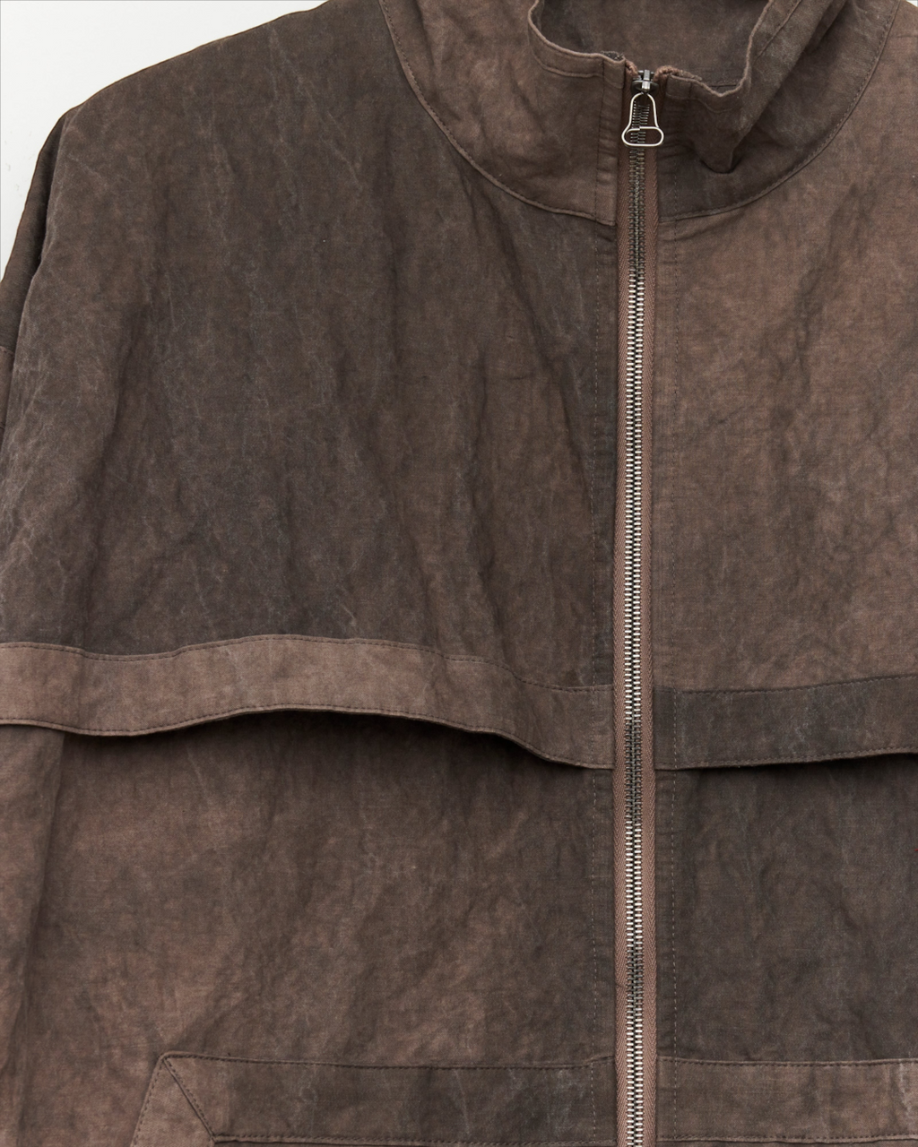 Veste zippée Merci Paris Colbo en coton et lin marron métallisé avec col montant et poches kangourou