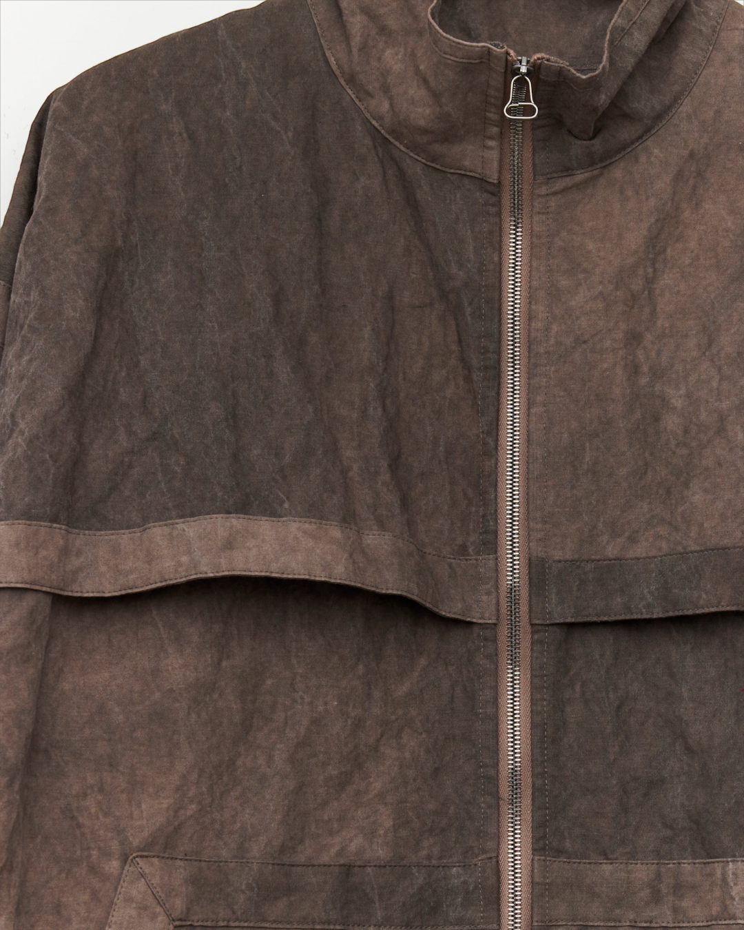 Veste zippée Merci Paris Colbo en coton et lin marron métallisé avec col montant et poches kangourou