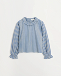 Blouse Merci Paris Skall Studio organic cotton bleu striped with ruffled collar and cuffs