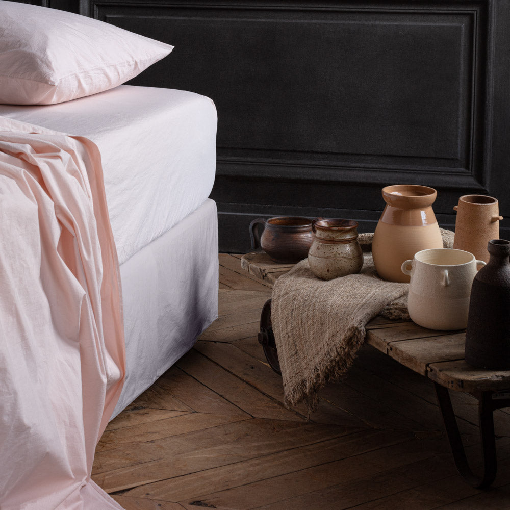 Drap-housse en percale de coton - Rosé Poudré
