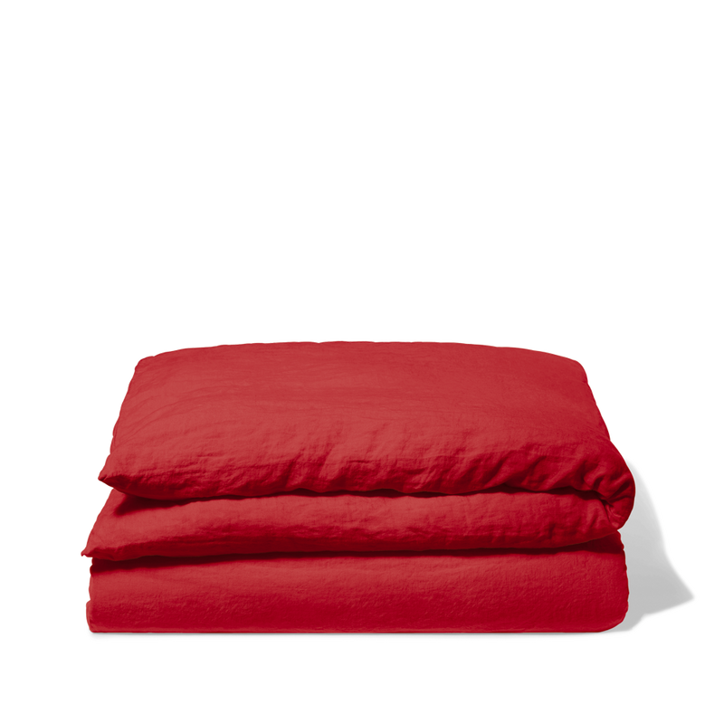 Housse de couette en lin lavé - Rouge Vermillon