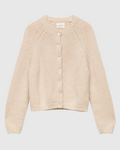 Cardigan Darcy beige Merci Paris en laine mérinos et cachemire avec col rond et boutons en coquillage